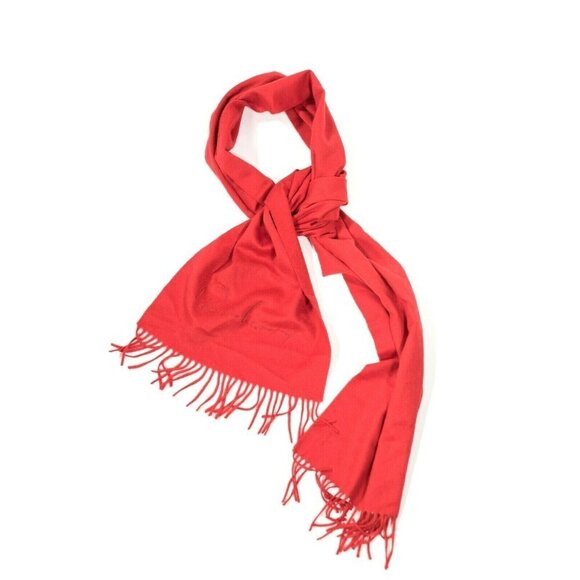 Burberry Womens Red Scarf Classic Giant Cashmere Fringe Solid Made in Scotland - Picture 4 of 5
